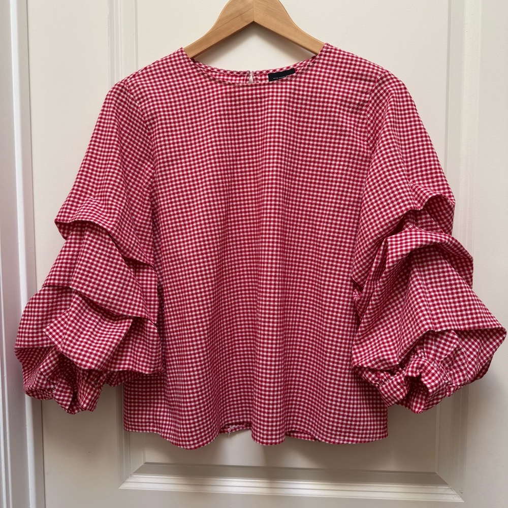 Who What Wear 3/4 Sleeve Gingham Blouse Size M - Picture 2 of 9